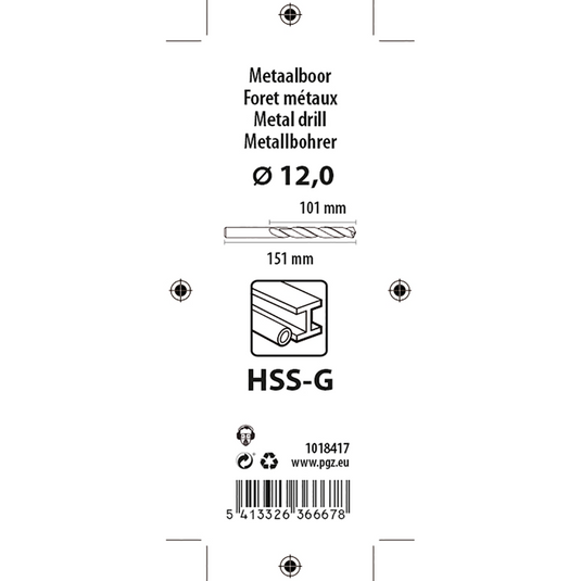 Mack 1018417 - metaalboor hss g din 338 ø 12,0 x 151 mm | 5 stuks