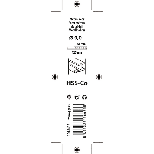 Mack 1018433 - metaalboor hss co5% din 338 ø 9,0 x 125 mm | 5 stuks