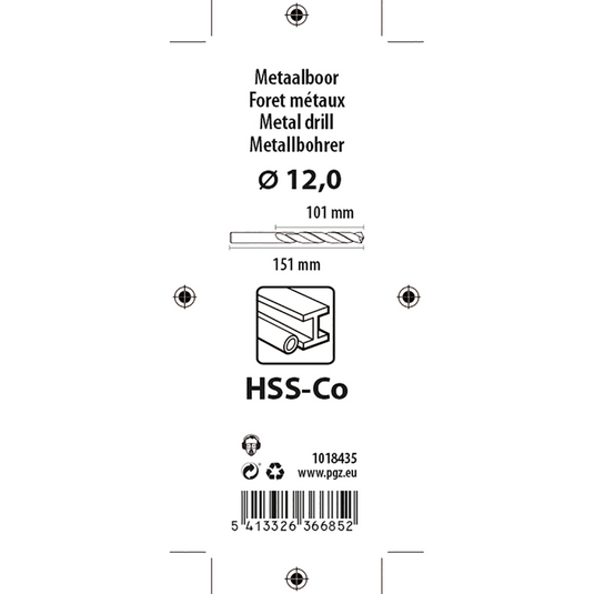 Mack 1018435 - metaalboor hss co5% din 338 ø 12,0 x 151 mm | 5 stuks