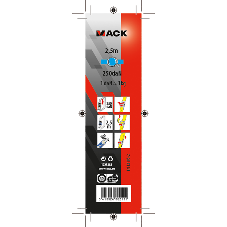 Load image into Gallery viewer, Mack 1023383 - lint polyester, met gesp, 25mm-2.5m max250kg | 12 stuks

