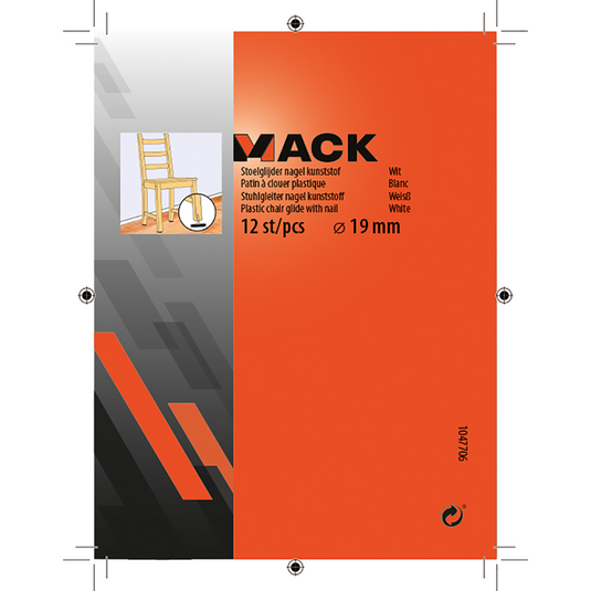 Mack 1047706 - stoelglijder nagel kunststof wit ø 19 mm 12 st pcs | 6 stuks