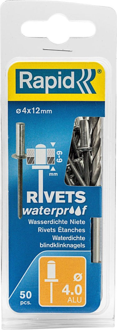 Rapid 5000400 waterdichte blindklinknagels incl. boor - aluminium - 4x12mm (50st)