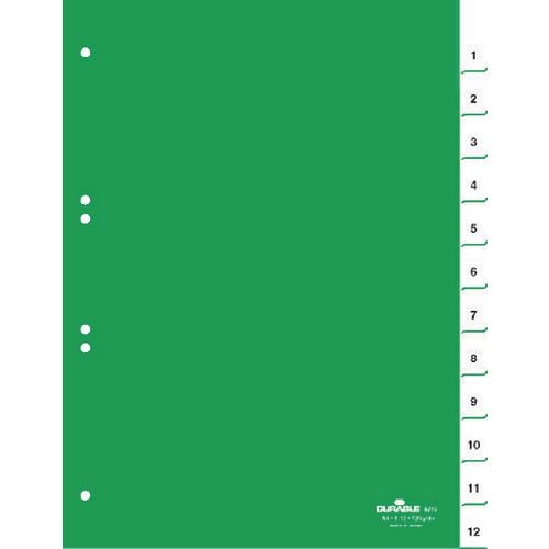 Tabbladen durable 6210 pvc a4 230x297mm 1-12 12 tabs groen