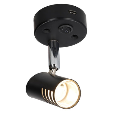 Sao opbouwspot led met schakelaar en usb-c - zwart