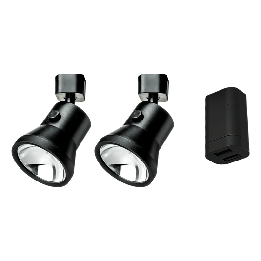 Starterset - 2x lanciano spotlight zwart groot + dubbele usb-a aansluiting