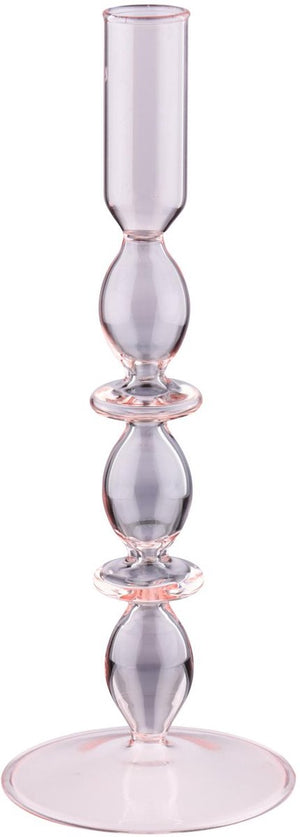 Arti casa kandelaar voor dinerkaars - kaarsenhouder woondecoratie voor binnen - ø9 x 24 cm - lichtroze - glas