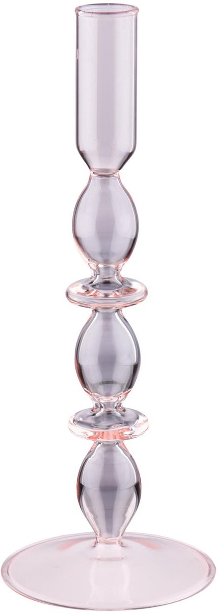 Arti casa kandelaar voor dinerkaars - kaarsenhouder woondecoratie voor binnen - ø9 x 24 cm - lichtroze - glas