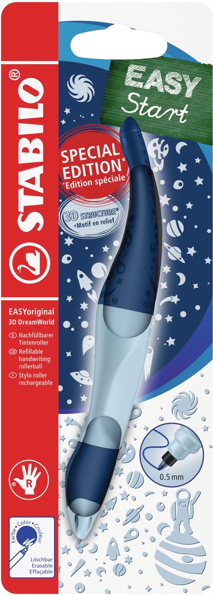 Stabilo easyoriginal 3d dreamworld - ergonomische rollerball - rechtshandig - blauw inkt - navulbaar - blauw