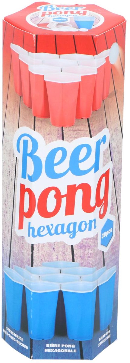 Merkloos sans marque bierpong zeshoek set 30 stuks – beerpong bekers met pingpongballen – zeshoekige bierpong bekers set – partyspel met rode en blauwe bekers – bierpong spel voor feestjes
