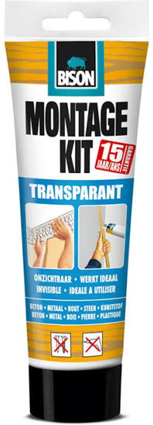 Bison montagekit transparant tube 250 g, montagelijm, bevestigen, hoge eindsterkte, binnen en buiten, blijvend elastisch, extra sterk, eenvoudig in gebruik