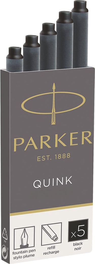 Parker lange vulpen inktpatronen | zwarte quink inkt | 5 vulpenpatronen
