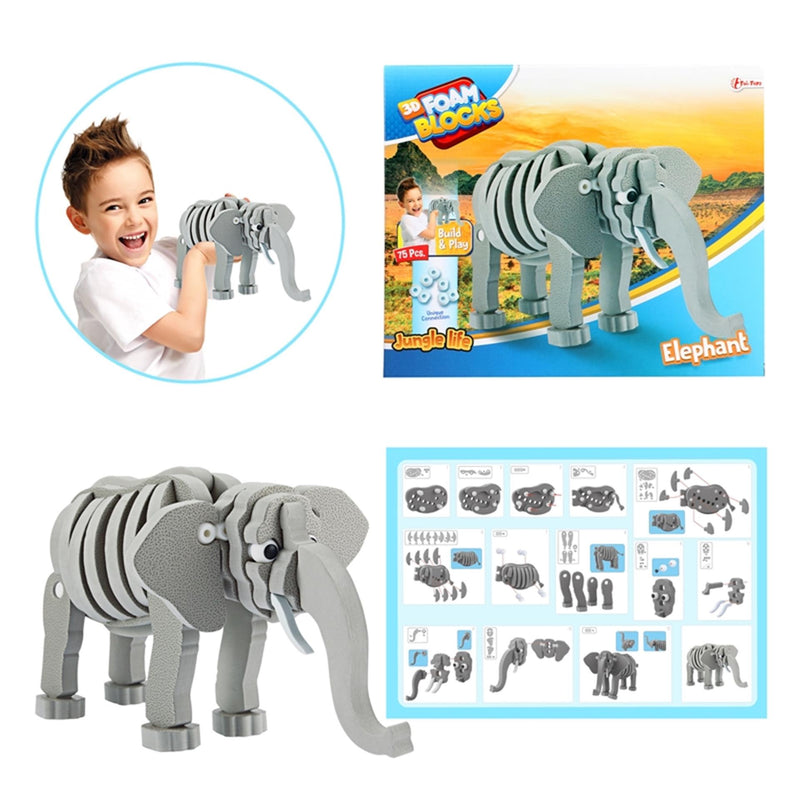 Load image into Gallery viewer, Toi-toys 3d puzzel olifant junior 31,5 cm foam grijs 75-delig
