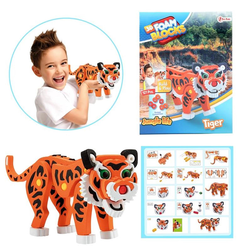 Load image into Gallery viewer, Toi-toys 3d puzzel tijger junior 31,5 cm foam oranje 121-delig
