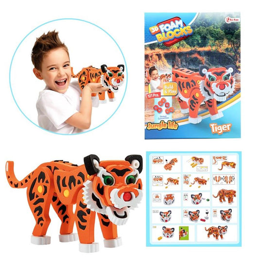 Toi-toys 3d puzzel tijger junior 31,5 cm foam oranje 121-delig