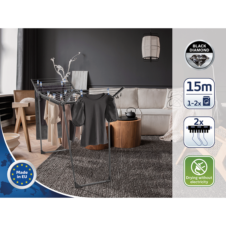 Afbeelding laden in galerijviewer, Leifheit droogrek pegasus - 150 solid slim - black - antraciet
