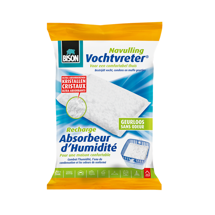 Load image into Gallery viewer, Bison vochtvreter® navulzak neutraal 450 g, geschikt voor vochvreter®, bestrijd hoge luchtvochtigheid, geen batterij nodig, ook geschikt voor caravans en campers
