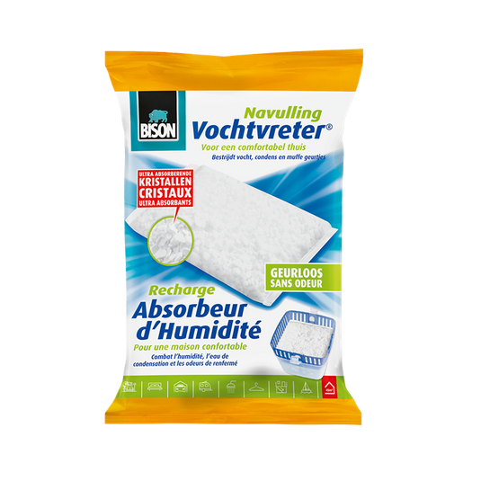 Bison vochtvreter® navulzak neutraal 450 g, geschikt voor vochvreter®, bestrijd hoge luchtvochtigheid, geen batterij nodig, ook geschikt voor caravans en campers