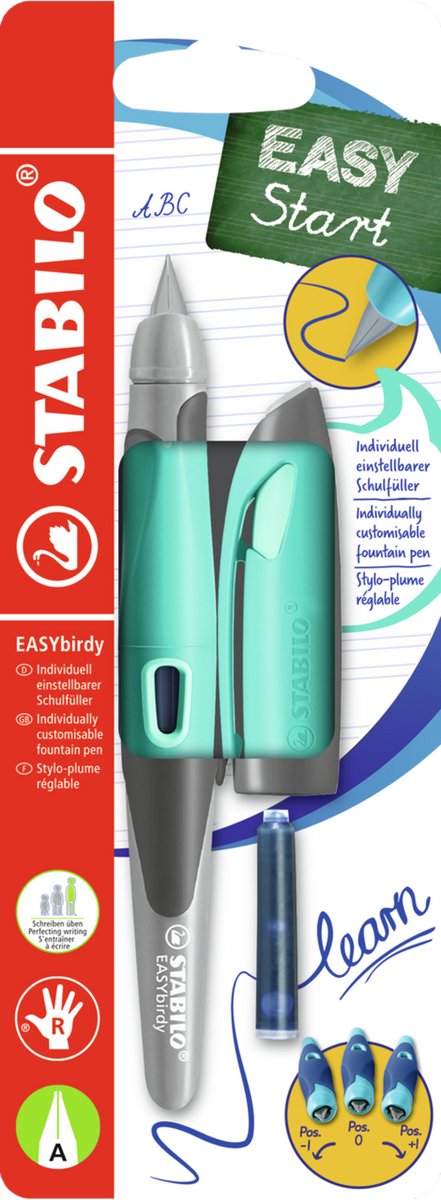 Stabilo easybirdy - ergonomische vulpen - pastel aquagroen - a punt voor rechtshandigen