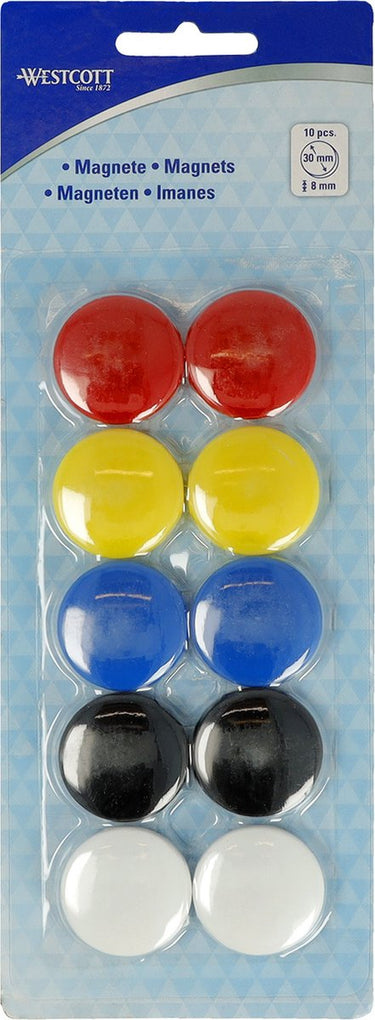 Westcott magneten - ø 30x8mm - assorti kleuren - 10 stuks - ac-e10822
