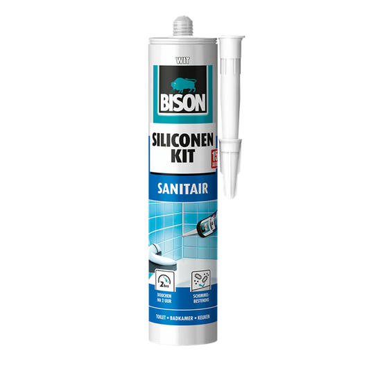Bison siliconenkit wit koker 300 ml - waterbestendige kit, sanitaire afdichting, ongevoelig voor schimmel, kleurvast, blijvend elastisch, makkelijk te verwerken