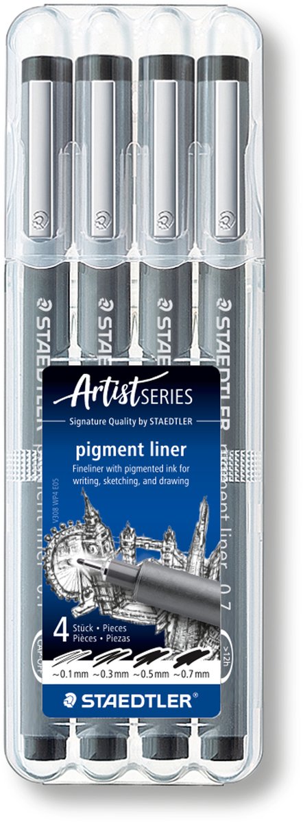 Staedtler - artist series - pigment liner 308 - fineliner - box met 4 lijnbreedten
