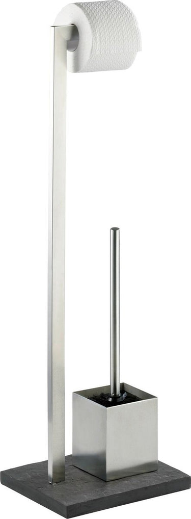Wenko toiletbutler slate rock rvs glanzend zwart - toiletrolhouder en toiletborstel met houder vrijstaand