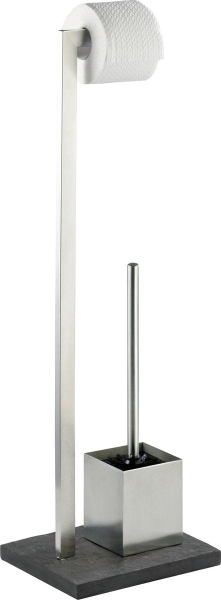 Wenko toiletbutler slate rock rvs glanzend zwart - toiletrolhouder en toiletborstel met houder vrijstaand
