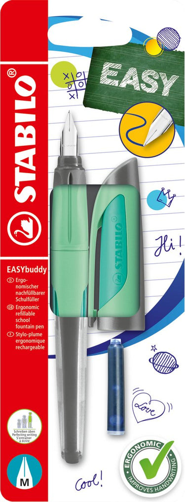 Stabilo easybuddy pastel - ergonomische vulpen - mint - standaard m punt voor rechtshandigen
