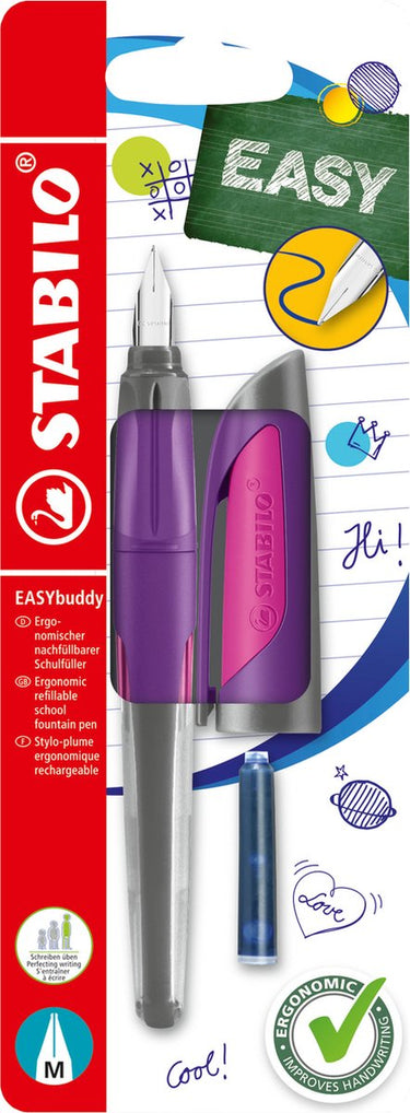 Stabilo easybuddy - ergonomische vulpen - paars magenta - standaard m punt voor rechtshandigen