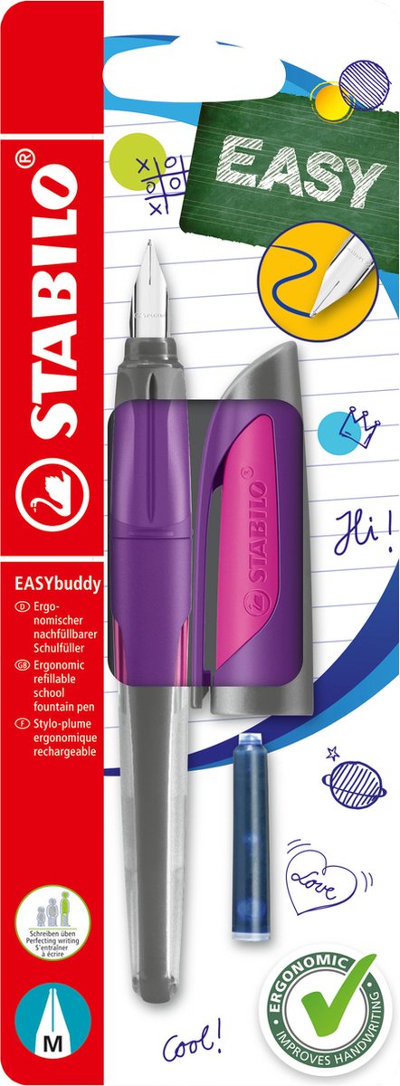 Stabilo easybuddy - ergonomische vulpen - paars magenta - standaard m punt voor rechtshandigen