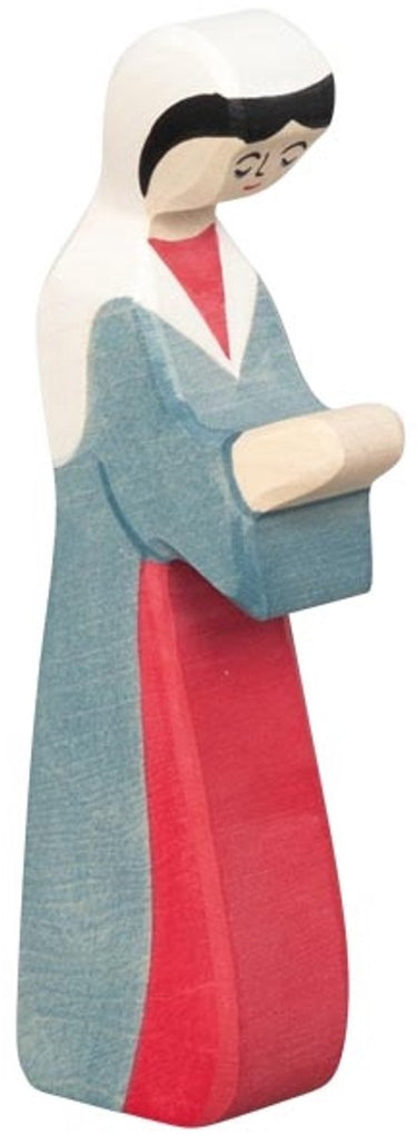 Holztiger kerstmis - maria grijs roze - 6x2x15cm - houten figuur - handgemaakt