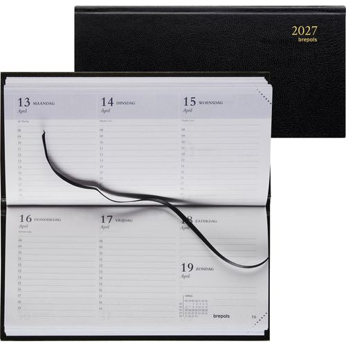Zakagenda breprint brepols 16,6x8,1cm zwart 7d 2p liggend nl