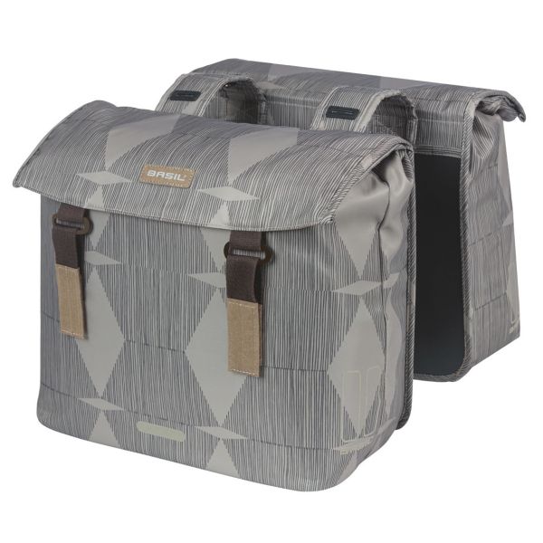 Load image into Gallery viewer, Basil Elegance dubbele fietstas, chateau taupe, gerecycled PET, Universal Bridge, 40-49L
