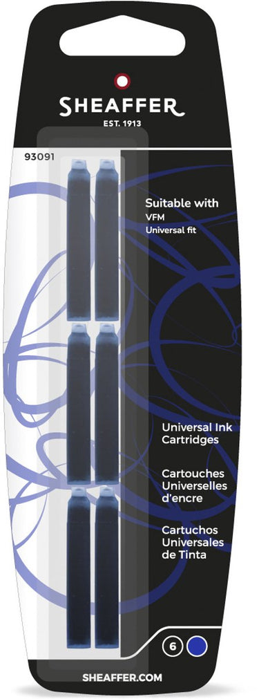 Sheaffer inktpatronen set - skrip - verpakt op blister - 6 stuks - voor vfm - schrijfkleur blauw - sf-93091