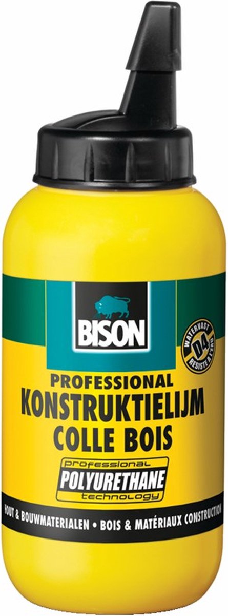 Bison houtkonstruktielijm flacon 250g, vloeibare, watervaste lijm op basis van polyurethaan, professioneel, d4, watervast, supersterk, overschilderbaar, temperatuur- en weerbestendig