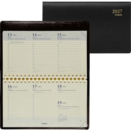 Zakagenda omniplan genova chamois brepols 6t 16x9cm spiraal liggend 7d 2p zwart