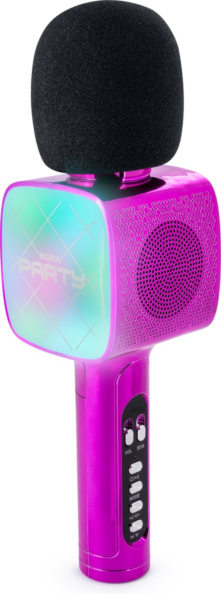 Bigben party karaokemicrofoon voor kinderen - met led + bluetooth - roze