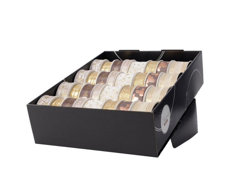 Load image into Gallery viewer, Decoris kerstlint in diverse maten 8 assorti goud wol wit brons
