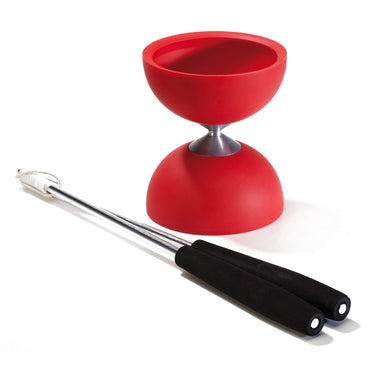 Eureka rubber diabolo met aluminium stokken - rood