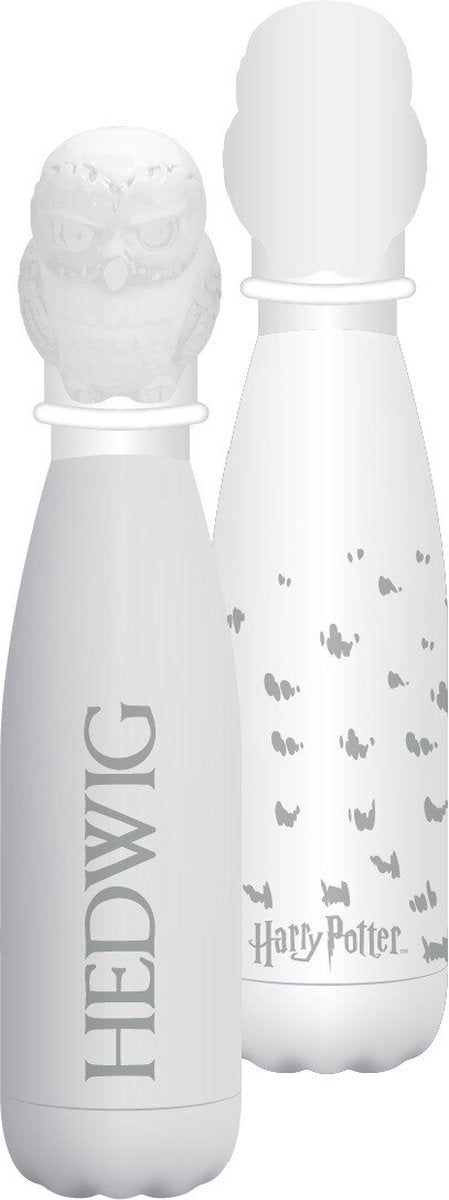 Half moon bay harry potter - hedwig - metalen drinkfles met 3d deksel - wit - 500ml