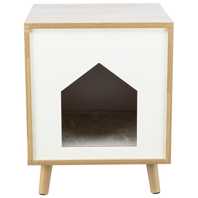 Load image into Gallery viewer, Trixie kattenmand huis isa houtlook lichtbruin wit
