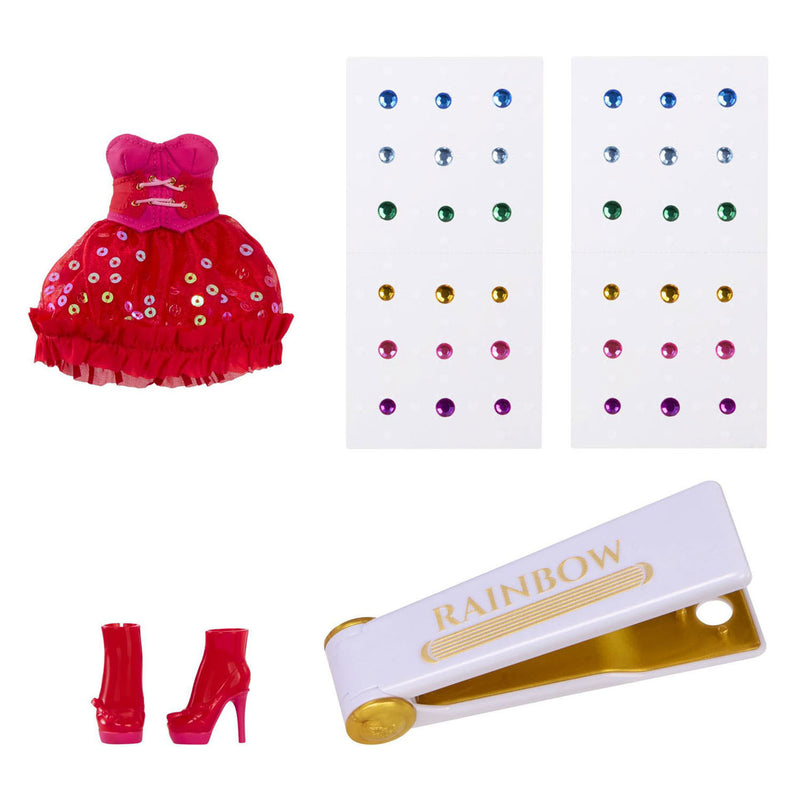 Load image into Gallery viewer, Rainbow high be dazzling-modepoppen - vivienne rouge (rood) met bedazzle-tool en glinsterende strass-steentjes
