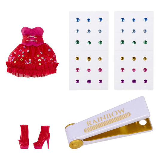 Rainbow high be dazzling-modepoppen - vivienne rouge (rood) met bedazzle-tool en glinsterende strass-steentjes