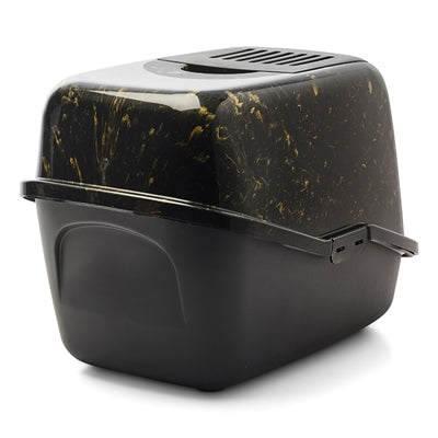 Load image into Gallery viewer, Savic kattenbak nestor marble zwart goud
