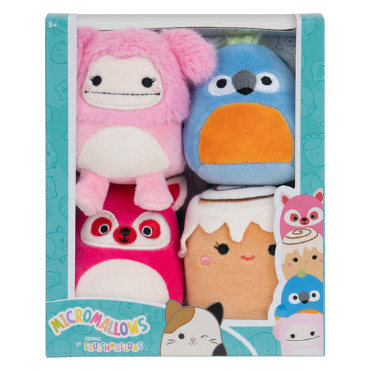Squishmallows knuffel pluche - micromallows chanel, brina, lucia, tenise, 4-pack