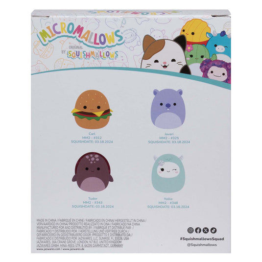 Squishmallows knuffel pluche micromallows - carl, yollie, javari, tudor, 4-pack