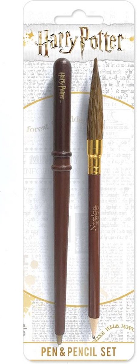 Pyramid international harry potter pen potlood set wand broom bruin