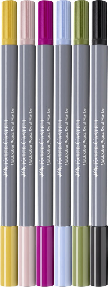 Faber-castell - duo aquarel marker - goldfaber - set 6 stuks lettering - brush 0,6mm - fc-164524
