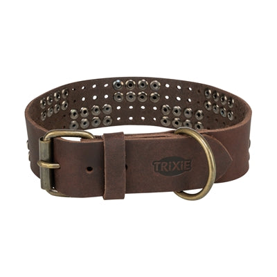 Load image into Gallery viewer, Trixie halsband hond rivet rustic vetleer donkerbruin
