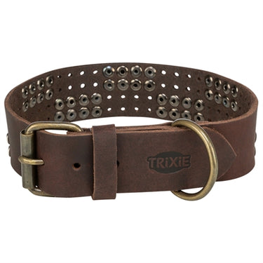 Trixie halsband hond rivet rustic vetleer donkerbruin